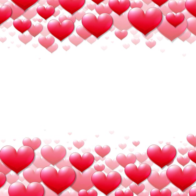 Valentijnsdag kaart met verspreide paarse harten boven en onder