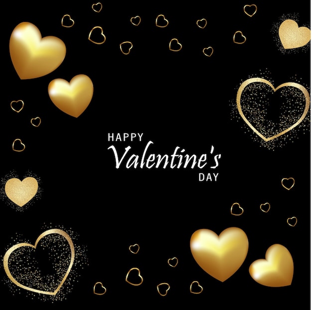 Vector valentijnsdag kaart, realistische harten, goud en zilver
