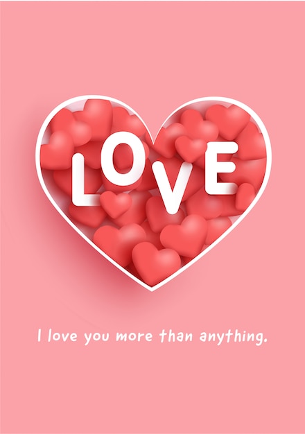 Valentijnsdag kaarten met liefde woord en harten.