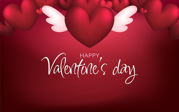 Valentijnsdag karmozijnrode rode achtergrond met 3d ballonhart met vleugels. Romantische wenskaart.