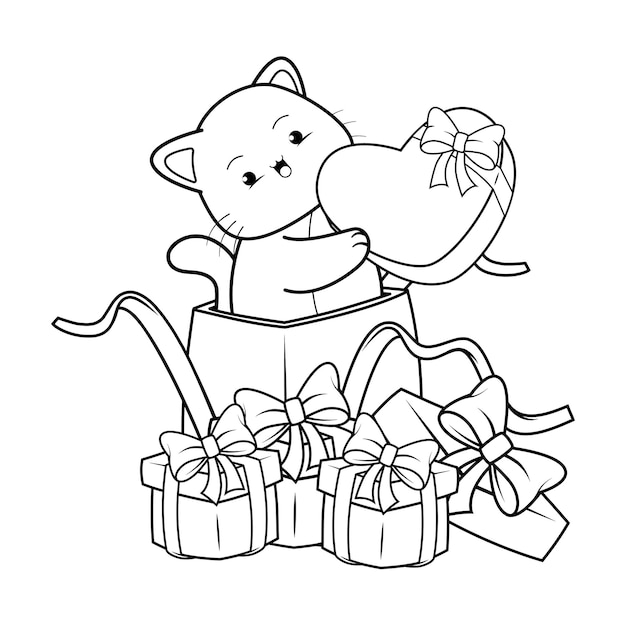 Valentijnsdag kleurpagina met schattige kat