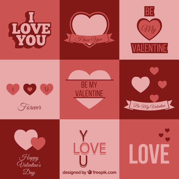 Valentijnsdag labels in roze en rode kleur