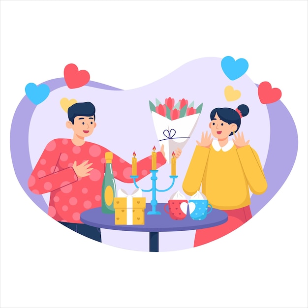 Valentijnsdag Liefde Diner Illustratie