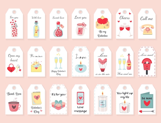 Valentijnsdag love gift tags set Romantische labels met liefdescitaten