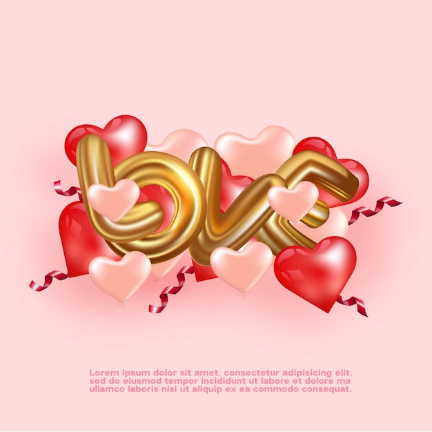 Valentijnsdag met 3D-liefdesbelettering op roze achtergrond