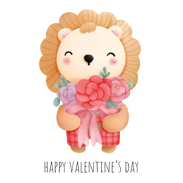 Valentijnsdag met schattige leeuw vectorillustratie