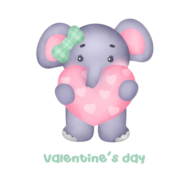 Valentijnsdag met schattige olifant wenskaart.