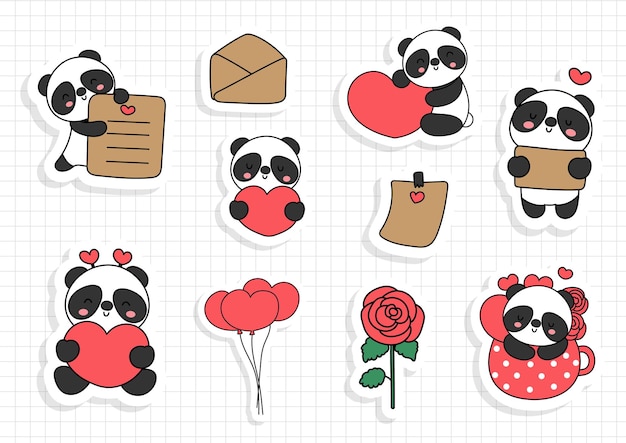 Valentijnsdag met schattige pandasticker, plakboek.