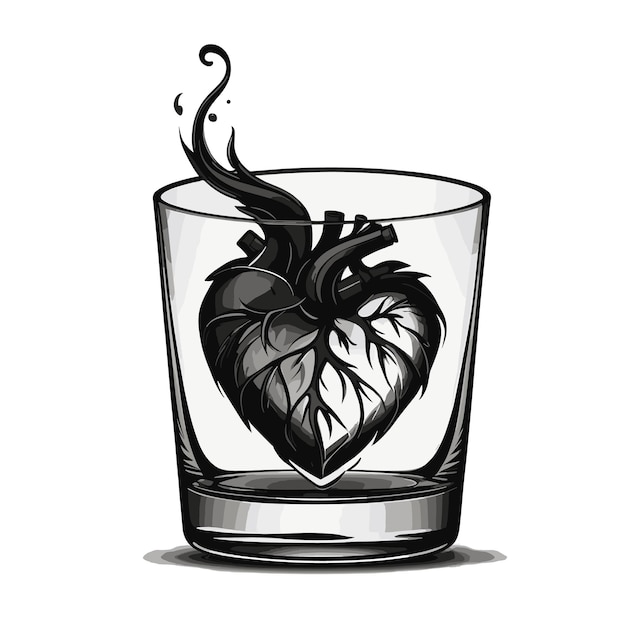 Valentijnsdag monochroom verkoold zwart hart met wit glas sjabloon