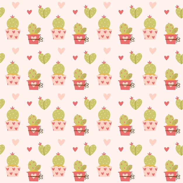 Valentijnsdag naadloze patroon cactus en harten