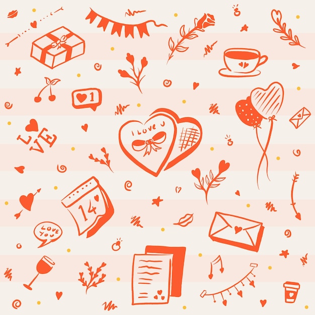Valentijnsdag patroon liefde symbool handgetekende illustratie