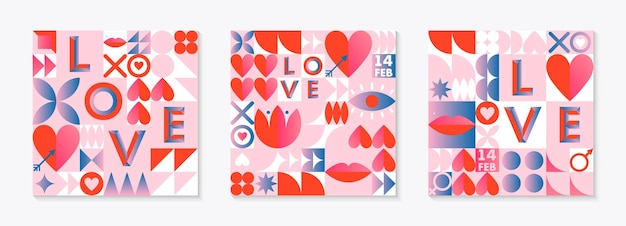 Valentijnsdag patroonsjablonen romantische vector wallpapers in bauhaus-stijl