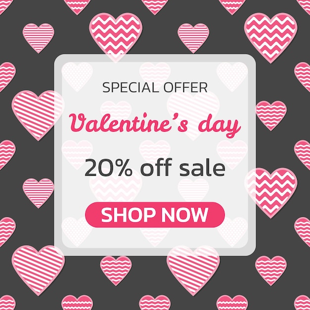 Valentijnsdag poster kortingen promo achtergrond met schattige harten speciale aanbieding sale