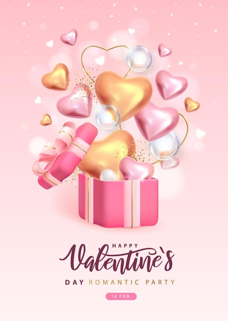 Valentijnsdag poster met liefdeshart en geschenkdoos