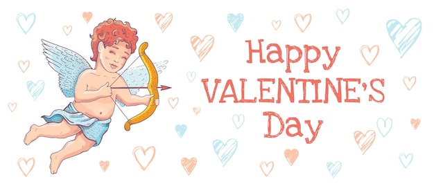 Valentijnsdag poster sjabloon. doodle cupido