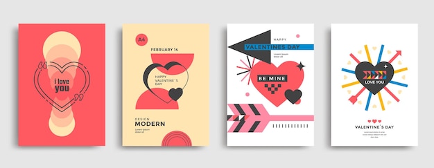 Valentijnsdag posters ontwerpen met rode harten Romantische vakantie Liefde wenskaart