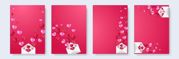 Valentijnsdag Rood roze Papier gesneden stijl Liefde kaart ontwerp achtergrond Ontwerp voor speciale dagen