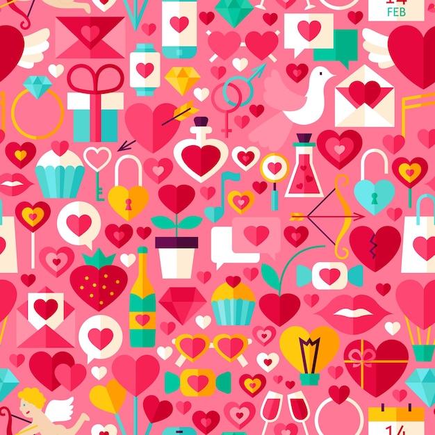 Valentijnsdag roze naadloze patroon. Platte ontwerp Vector tegel achtergrond. Liefde vakantie.