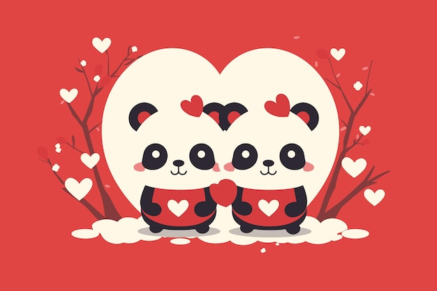 Valentijnsdag schattig panda paar vector illustratie