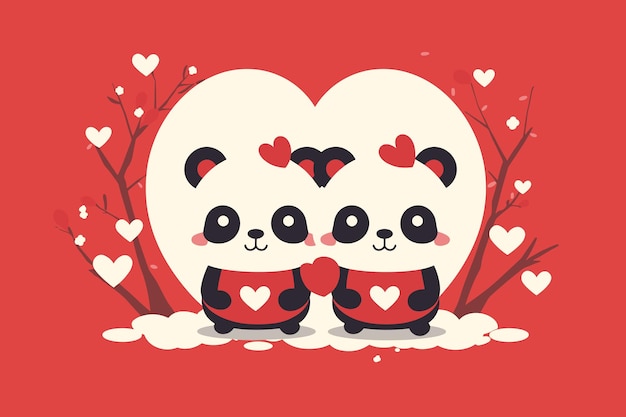 valentijnsdag schattig panda paar vector illustratie