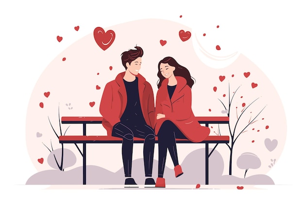 Valentijnsdag schattig stel dat op de bank zit en naar elkaar kijkt in liefde vector illustratie