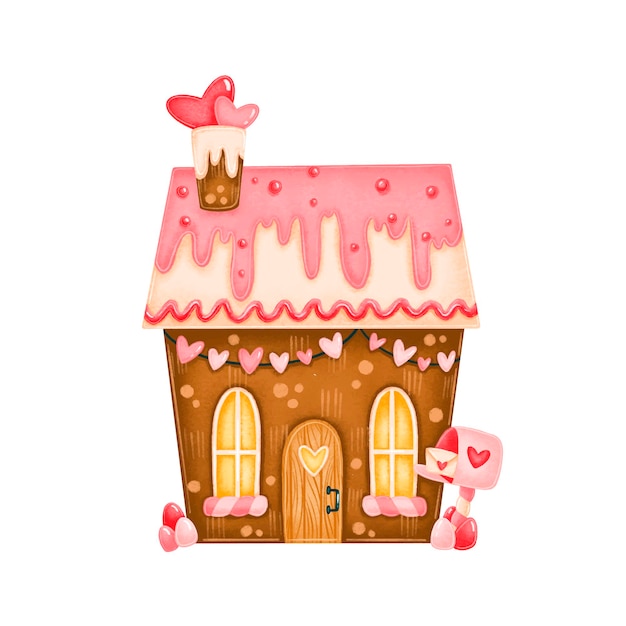 Valentijnsdag schattige peperkoek snoep huis illustratie geïsoleerd