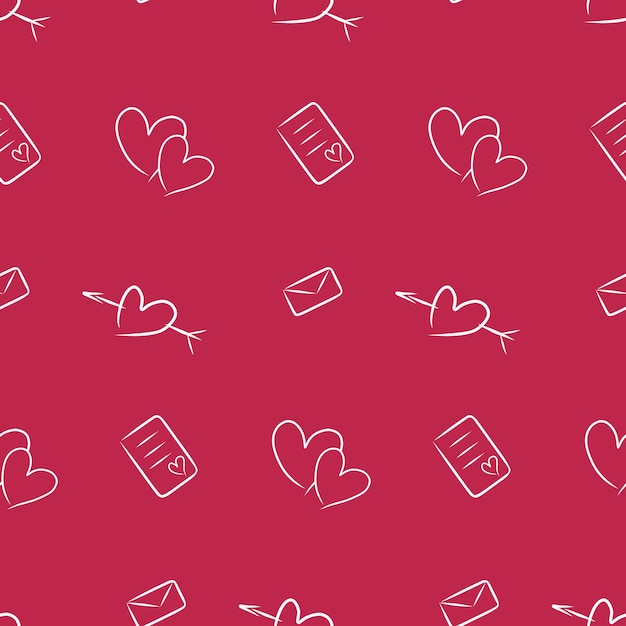 Valentijnsdag schets naadloze patroon vector Viva Magenta kleur achtergrond