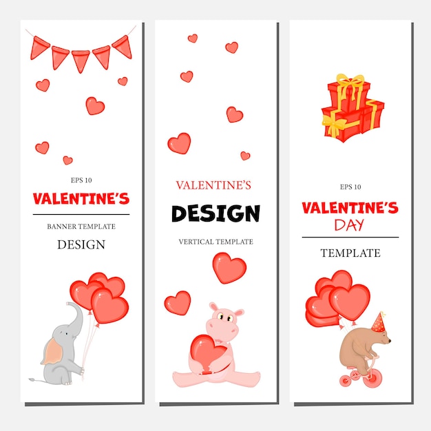 Valentijnsdag set flyers. Cartoon-stijl. Vector illustratie.