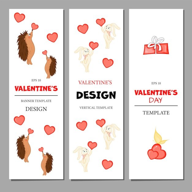 Valentijnsdag set flyers. Cartoon-stijl. Vector illustratie.