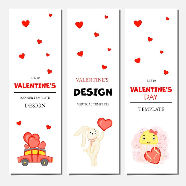 Valentijnsdag set flyers. cartoon-stijl. vector illustratie.