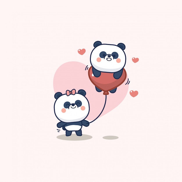 Valentijnsdag set met schattige panda met zacht hart, met hou van je wenskaart