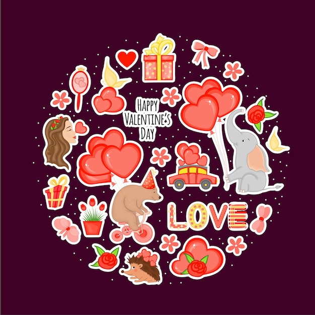 Valentijnsdag set vakantie stickers. cartoon-stijl. vector illustratie.