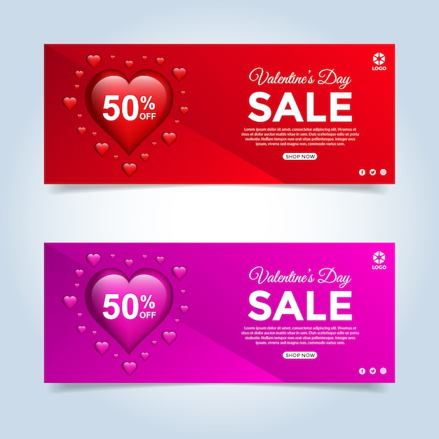 Valentijnsdag speciale aanbieding verkoop banner set
