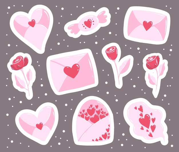 Valentijnsdag stickers ingesteld