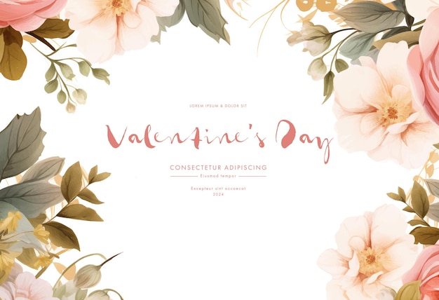 Valentijnsdag uitnodiging met aquarel bloemen en bladeren
