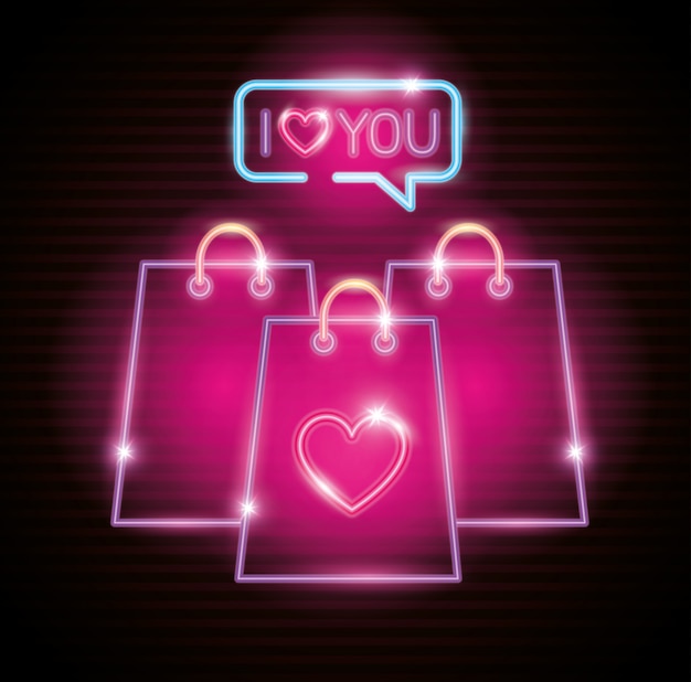Valentijnsdag van tas winkelen van neonlichten
