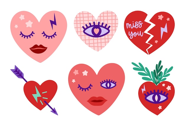 Valentijnsdag vector harten illustratie set. Valentijn leuke moderne clipart