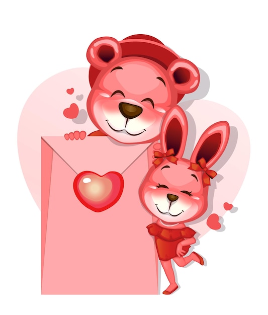 Valentijnsdag Vectorillustratie Leuk karakter Pink Bear