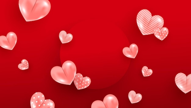 Valentijnsdag verkoop banner met roze harten en rood cirkelframe