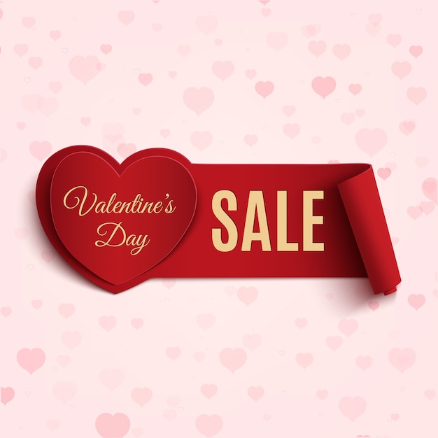 Valentijnsdag verkoop banner, op roze achtergrond met hartjes.