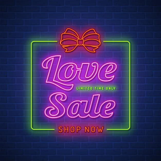 Valentijnsdag verkoop neon teken ontwerpsjabloon