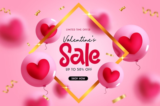 Valentijnsdag verkoop vector banner ontwerp. Happy Valentijnsdag beperkte aanbieding kortingstekst