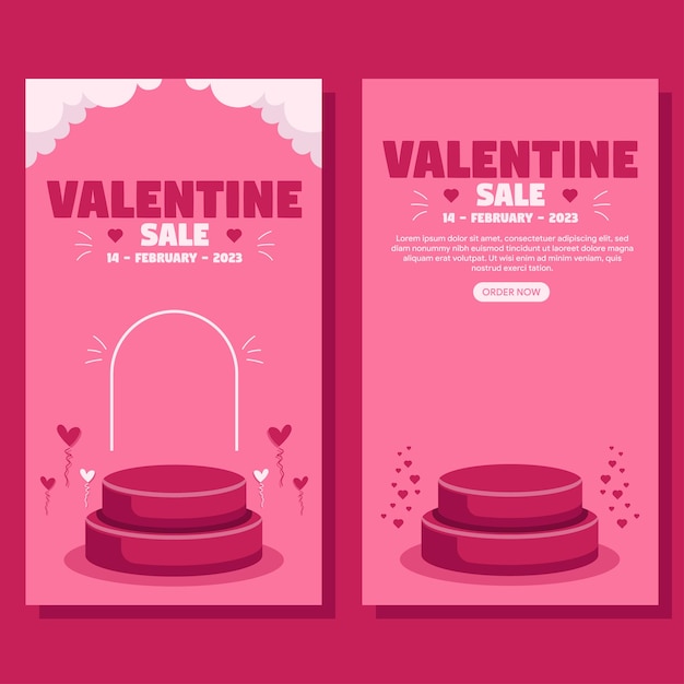 valentijnsdag verkoop verticale banner achtergrond met podium in plat ontwerp