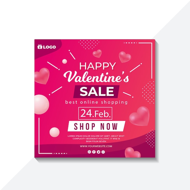 Vector valentijnsdag verkoop vierkante flyer-sjabloon