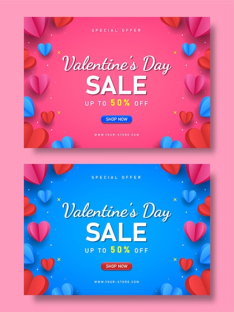 Valentijnsdag verkoopbanner met papercut-stijl