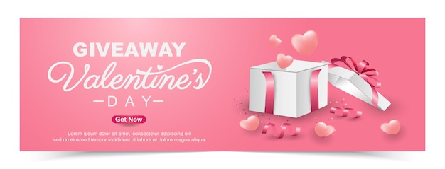 Valentijnsdag weggeefbanner met geschenkdoos. promotie en shopping sjabloon