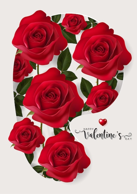 Vector valentijnsdag wenskaartsjablonen met realistisch van mooie roos en hart op achtergrondkleur.