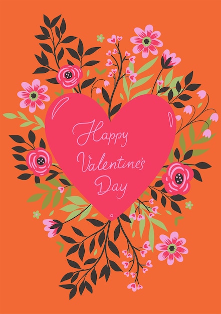 Valentijnskaart met hart en bloemen Vectorafbeeldingen