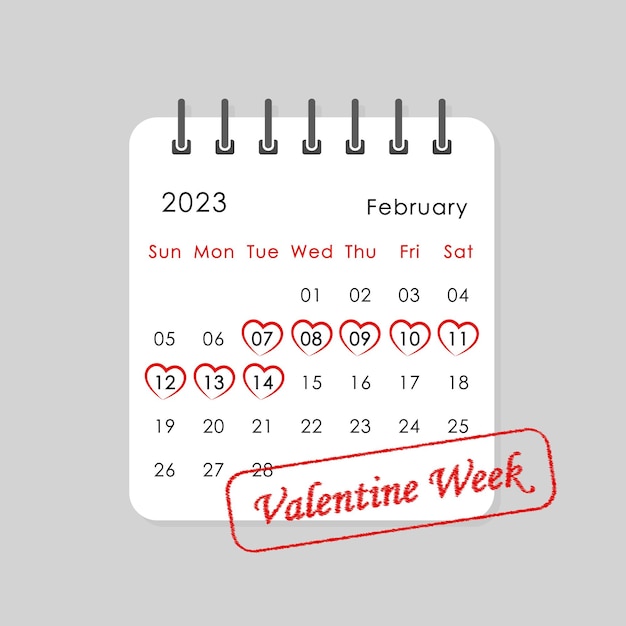 Valentijnsweek gemarkeerd op maandkalender met hartvorm vectorillustratie