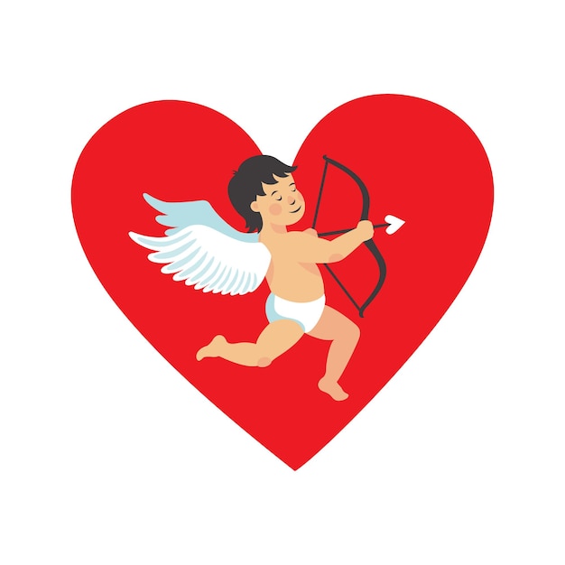 Carta a forma di cuore di san valentino con illustrazione di cupido carino